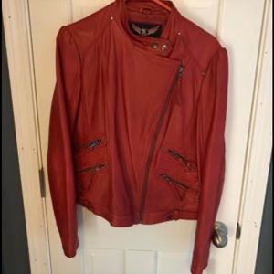 Wilson’s red moto style leather jacket